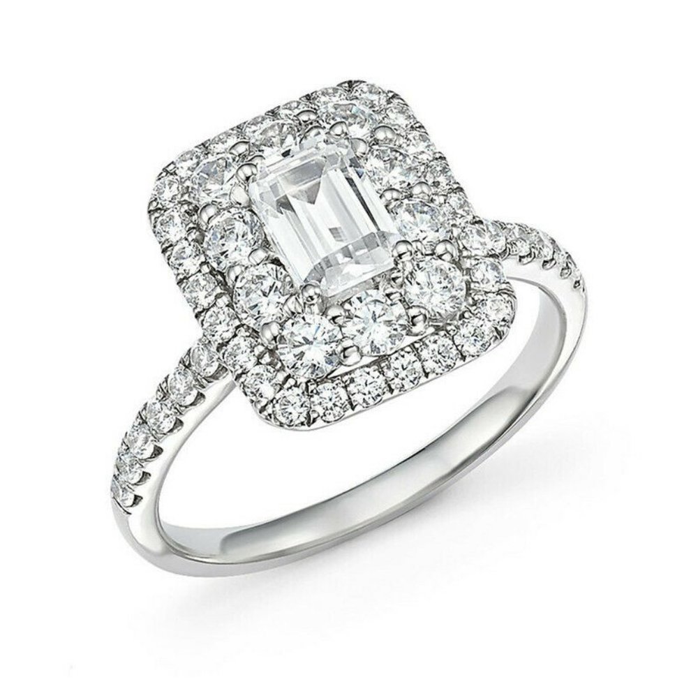 Luxury 925 Silver Emerald Cut White Sapphire Ring
